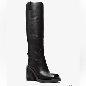 New MICHAEL KORS Houston Leather Block Heel Boots – Black - Size 9